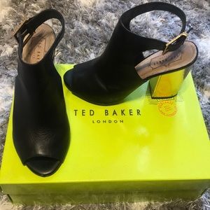 Ted Baker Black and Gold Mules